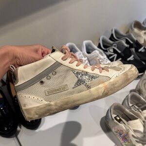Golden Goose Cream and Silver High-Tops